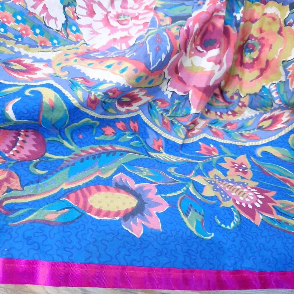 Vintage Collier Campbell TWIN bedskirt dust ruffle Ruffle Hem blue floral flower